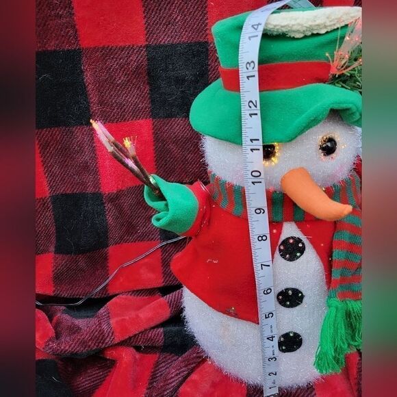 Fiber Optics Snowman decoration plug in light up 14" tall red green scarf hat - Picture 10 of 12